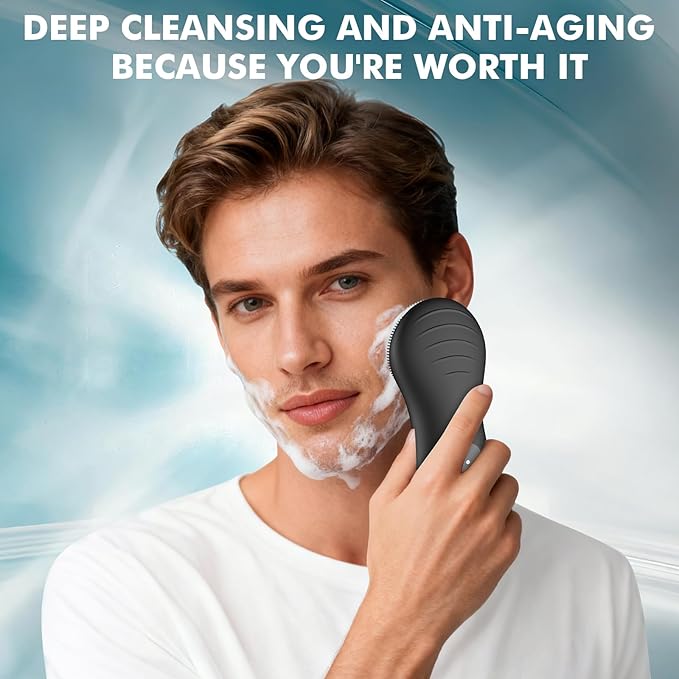 LZP Silicone Face Scrubber, Electric Facial Cleansing Brush with 6 Speeds Vibration Technology, Rechargeable & Waterproof Exfoliating Scrub Brush for Cleansing and Massaging, Men Women