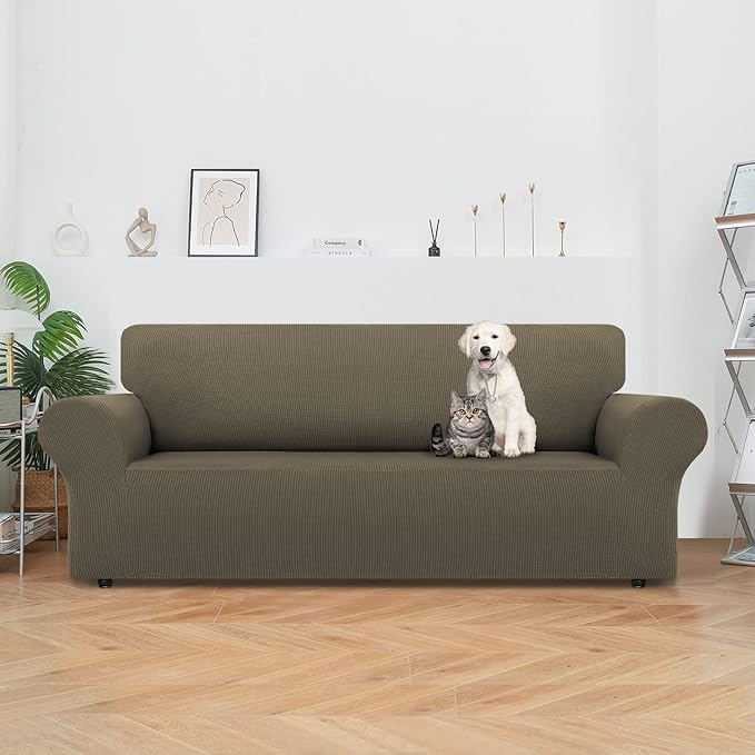LURKA Stretch Oversized Sofa Slipcovers 1 Piece Couch Covers for 3 Cushion Couch Sofa Furniture Protector Full Sofa Covers with Elastic Bottom for Kids and Pet (X-Large, Khaki)