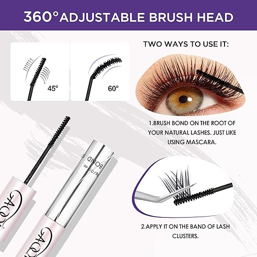 GAQQI Lash Cluster Glue, Lash Bond and Seal Waterproof, Bond & Seal Eyelash Glue for Clusters, Eyelash Adhesive Black Long-Lasting 72H, Latex-FreeÃ¯Â¼Â5ml+5mlÃ¯Â¼Â