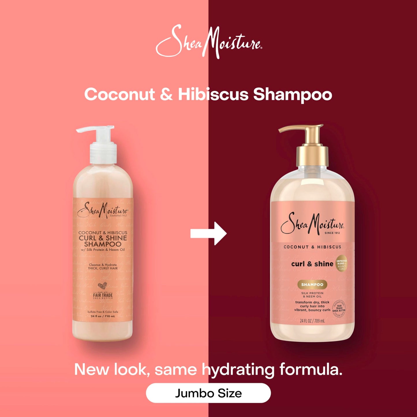Shea Moisture Shampoo Coconut and Hibiscus, for Thick, Curly Hair, to Cleanse & Hydrate, 24 Fl oz