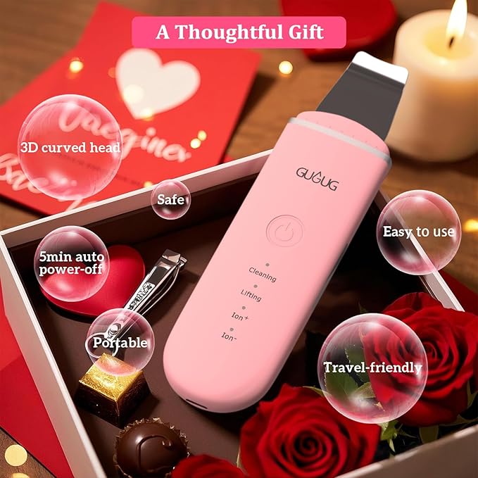 GUGUG Skin Scrubber Face Spatula Skin Spatula Pore Cleaner Blackhead Remover Tools for Facial Deep Cleansing-4 Modes, Pink