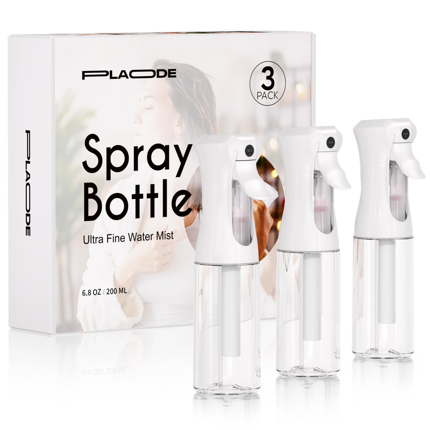 3 Pack Continuous Spray Bottles - Ultra Fine Mist Sprayer, Refillable Water Sprayer for Hairstyling, Plants, Pets, Cleaning, Skincare (6.8 OZ/200ML,White)