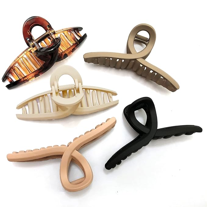 Hair Claw Clips Large 4.3 Inch No Slip Big Matte Glossy Butterfly Clip for Thin Fine, Medium Thick Hair Women, 5 Pack
