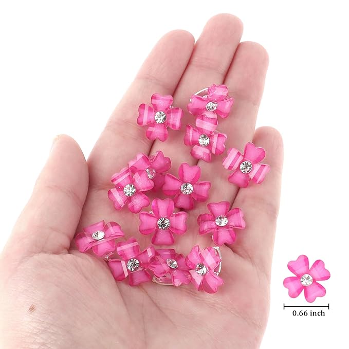 YISSION 20 Pcs Mini Hot Pink Flower Hair Clips with Rhinestone Cute Hair Pins Decorative Hair Clips Wedding Hair Barrettes Bridal Hair Accessories for Girls Women