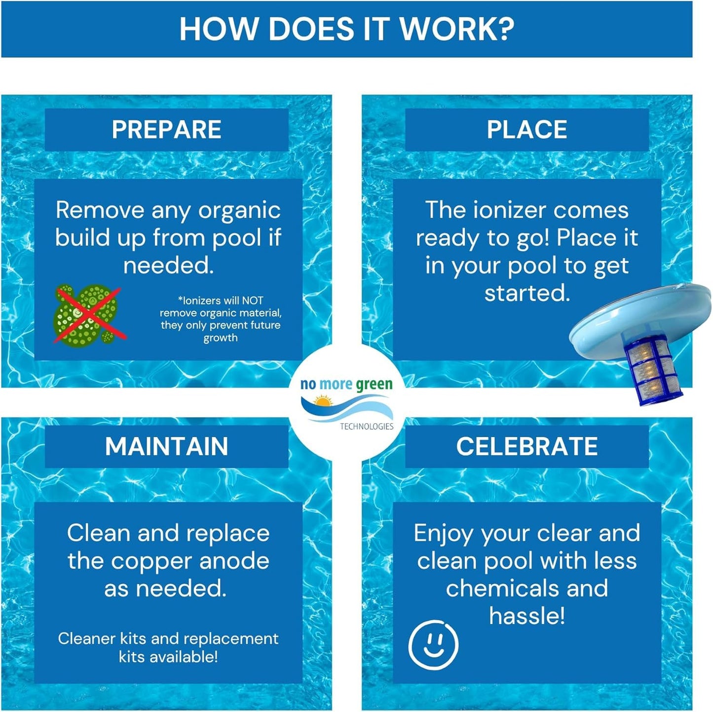 Original Solar Pool Ionizer | Pool Cleaner, use up to 85% Less Chlorine, for Pools up to 35,000 Gal, Lifetime Replacement Program