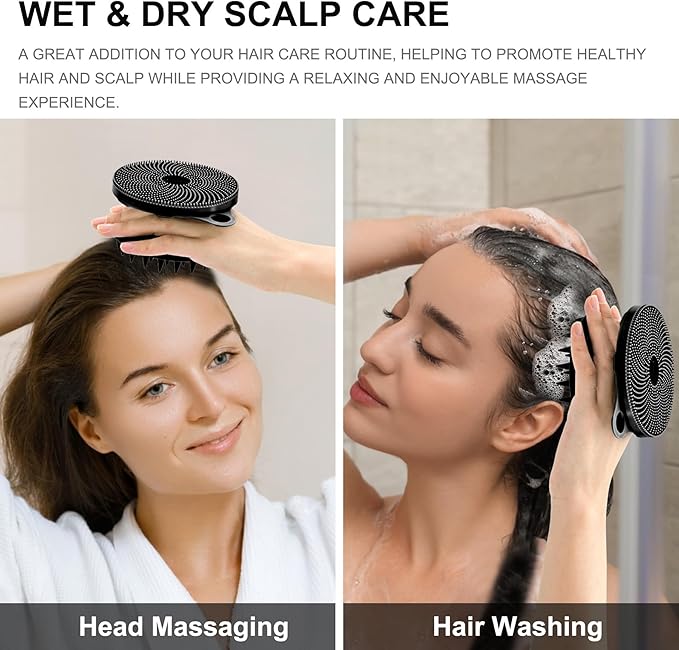 INNERNEED 2-in-1 Silicone Body Scrubber and Scalp Massager Shampoo Brush, Food-Grade Soft Material, More Hygienic, Easily Lather, Convenient for Travel, Gym, Business,etc (Black)