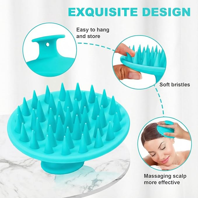 Silicone Scalp Massager Shampoo Brush, Scalp Brush for Hair Growth & Dandruff Removal, Hair Scrubber Scalp Stimulator Exfoliator Brush with Soft Bristles for Wet Dry Scalp Care (Lake Blue)