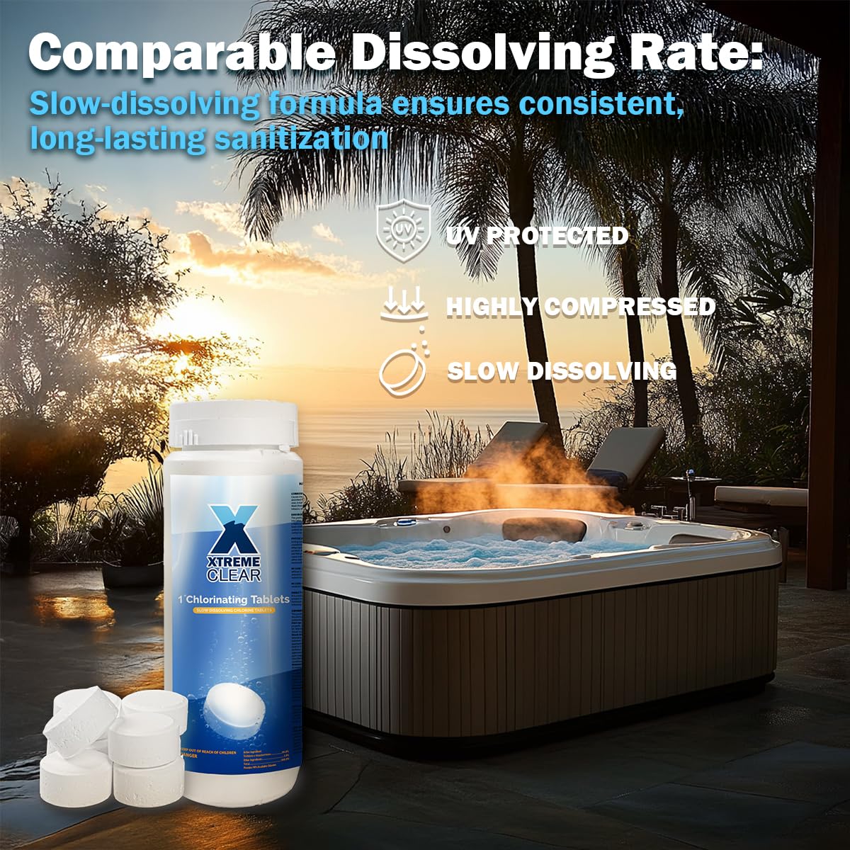 XtremeClear 1" Chlorine Tabs Swimming Pool Hot Tub & Spa Eliminate Bacteria & Algae Sanitizer Makes Water Clean & Crystal Clear Slow Dissolving 1.5lbs