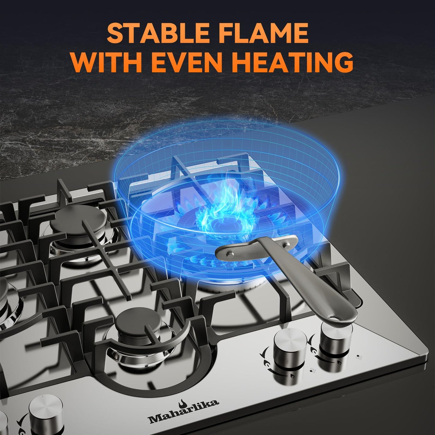 Gas Cooktop 24 Inch ROVLEP, Gas Stove Top Built-in 4 Burners Stainless Steel Total 31,600 BTU, 24Inch NG/LPG Convertible Propane Cooktop Dual Fuel, RV Stove Top with Thermocouple Protect