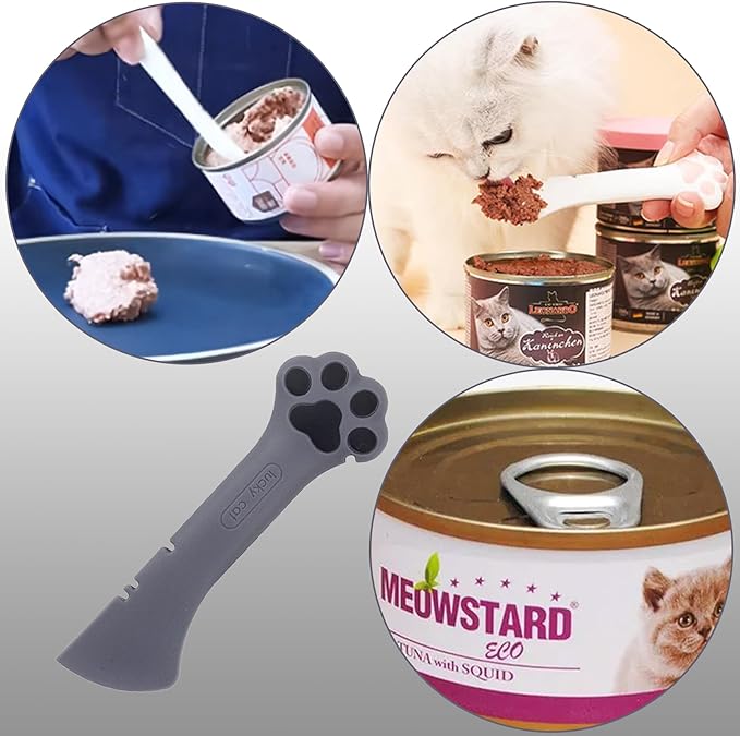 Sheldamy Silicone Pet Food Spoon, Cat Food Can Opener Paw, Wet or Dry Food Short Spoon for Cat Dog With Mini Spatula