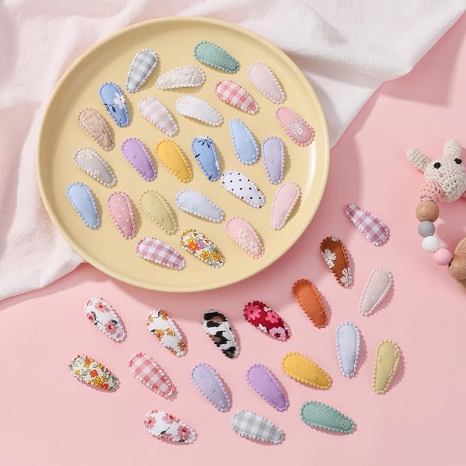 60 PCS Snap Flower Pattern Hair Clips for Fine Hair - 1.5 Wrapped Mini Barrettes and Hair Accessories for Infants and Toddlers