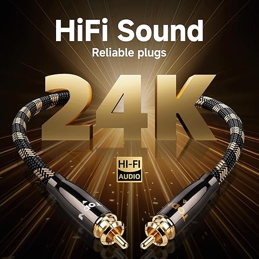 TODN HiFi RCA Cables Audiophile, Double Shielded RCA Cable Male to Male Stereo Audio Cable for Home Theater, Amps, Speakers, (6.5ft/2m, 1 Pair)