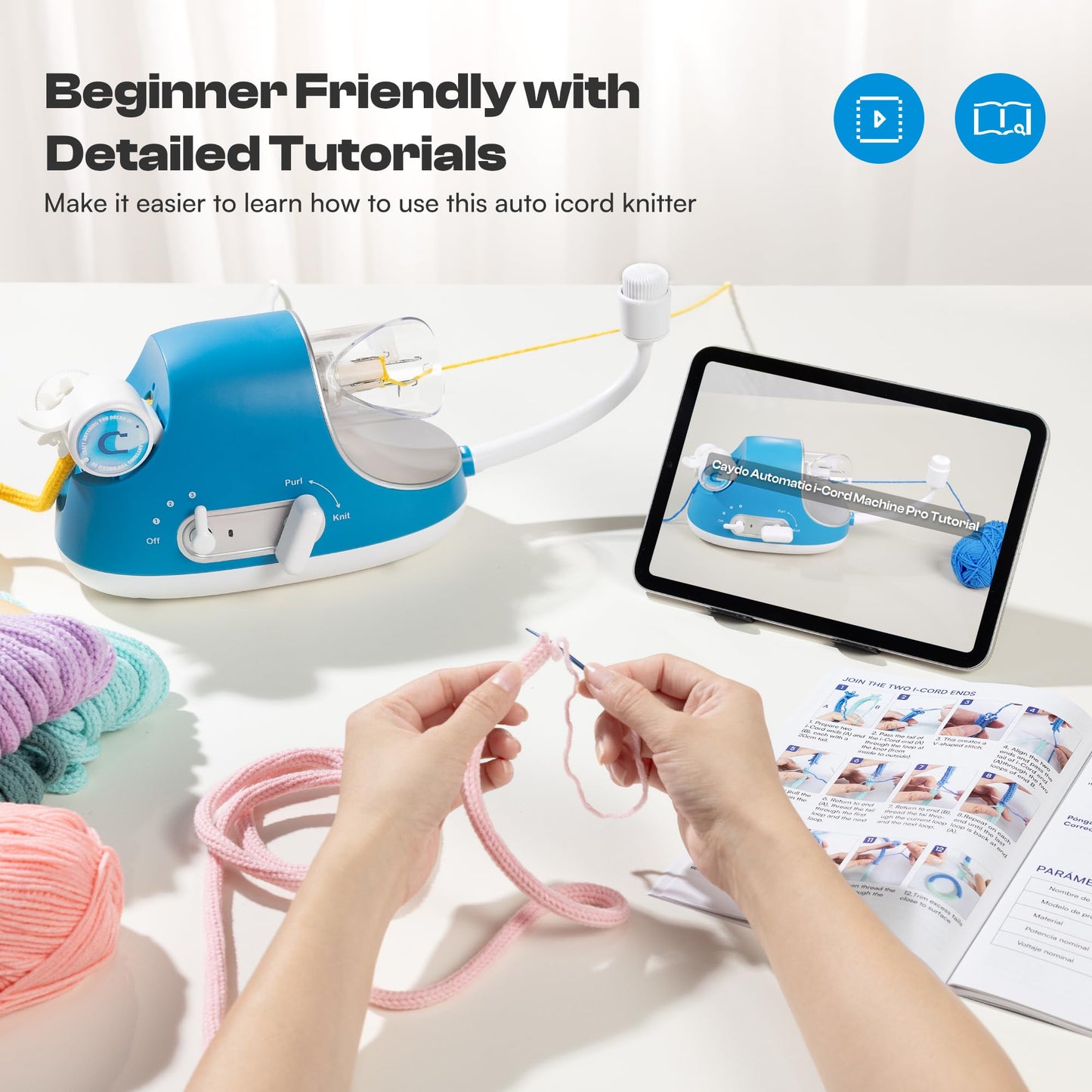 Caydo Automatic i Cord Knitting Machine Pro, Electric i-Cord Knitter with Powerful 3-Speed Adjustable, Hands-Free Highly Efficient Yarn Knit Helper, Crochet iCord Maker Tool for Fast DIY Craft Project