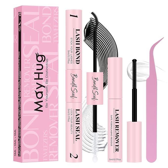 Mayhug Lash Cluster Glue Bond and Seal Kit with Lash Glue Remover and Tweezers Long-Lasting, Waterproof For DIY Eyelash Extension At Home Use Beginners Friendly Kit 4-in-1