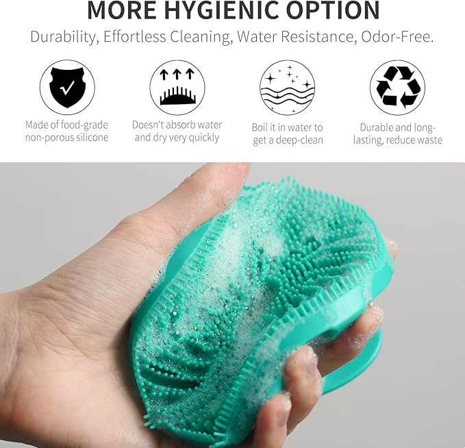 Silicone Body Scrubber 2 Pack, BEAUTAIL Gentle Bristles Shower Bath Brush, Lather Nicely, Soft Massage Body, More Hygienic Than Loofah, Gentle Exfoliating for Sensitive Skin, Green+Black