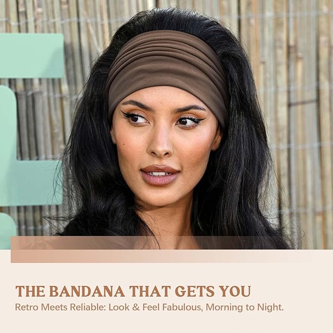 Awumbuk Wide Headbands for Women Knotted No Slip Head Bands Soft Turban Headband Hair Accessories Boho African Solid Color Head Wraps for Women Yoga Workout Pack of 6