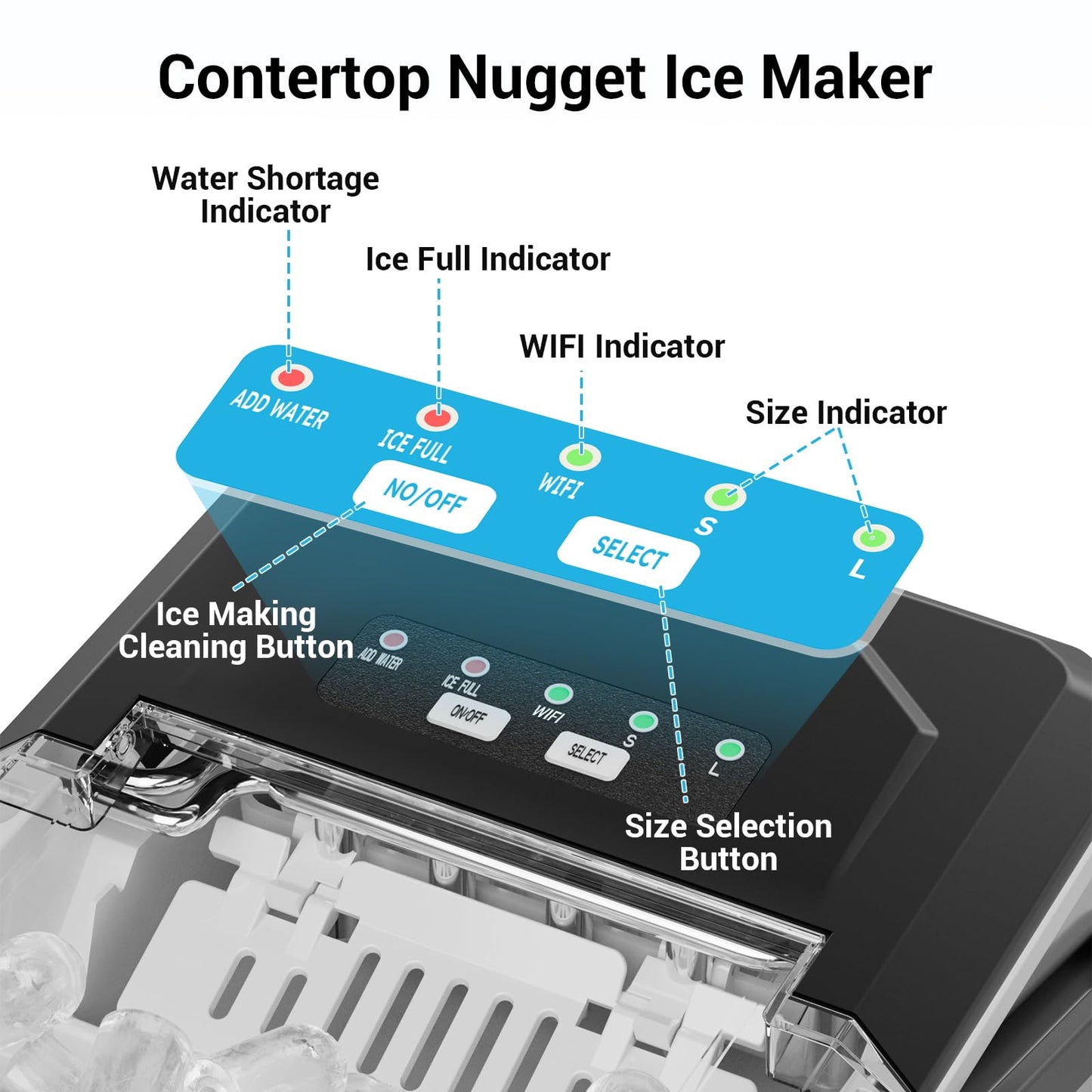 Portable Ice Maker Countertop with WiFi, 9 Cubes Ready in 6 Mins, 28lbs/Day, 2 Sizes of Bullet, Self-Cleaning Ice Machine with Ice Scoop and Basket Home Kitchen Office Bar Party