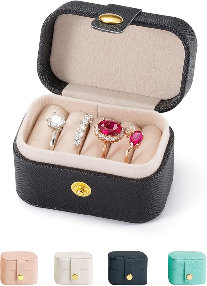 Travel Jewelry Ring Case,Small Jewelry Ring Box,Ring Holder,Mini Jewelry Case Portable Storage Case, for Women Girls, for Travel,Business,Wedding,Bridesmaid Gift (Black)