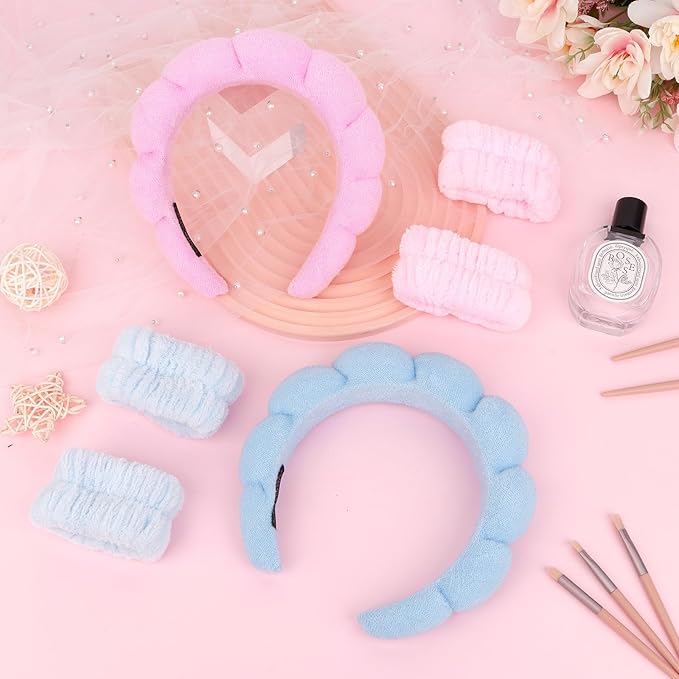6Pcs Spa Set, Terry Cloth Headbands & Wrist Washbands for Face Washing