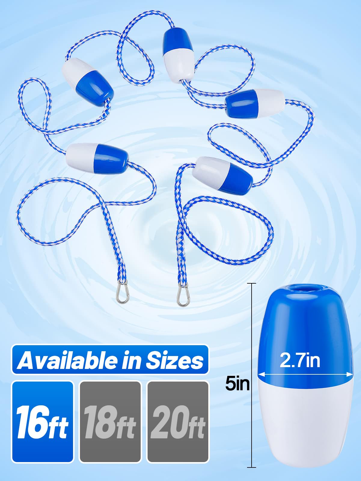 Aulock 16Ft Pool Safety Rope with Floats - Effective Visibility Floating Rope Divider Barrier with Pre-Assembled Stainless Steel Hooks for Indoor and Outdoor Swimming Pool Separating Depth