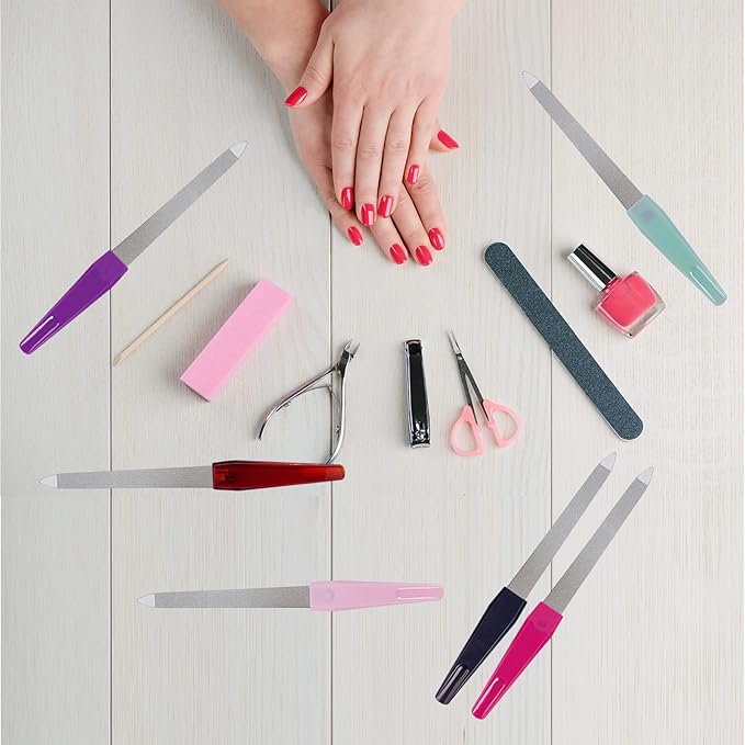 Metal Nail File (6 Pcs), Nail Files for Natural Nails Made of Stainless Steel, Sword Fingernail Files with Sharp Pointed Tip Non Slip Handle, Diamond Finger Nail Filers for Women Sapphire Grit