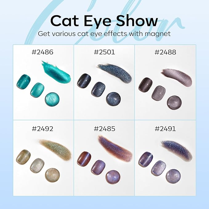 modelones Cat Eye Gel Nail Polish Set, 6 Colors 2026 Spring Summer Holographic 9D Glassy Cat Eye Glitter Gel Polish Set Black Blue Purple Green Nail Polish Kit W Magnet Soak Off LED Nail Art DIY Gift