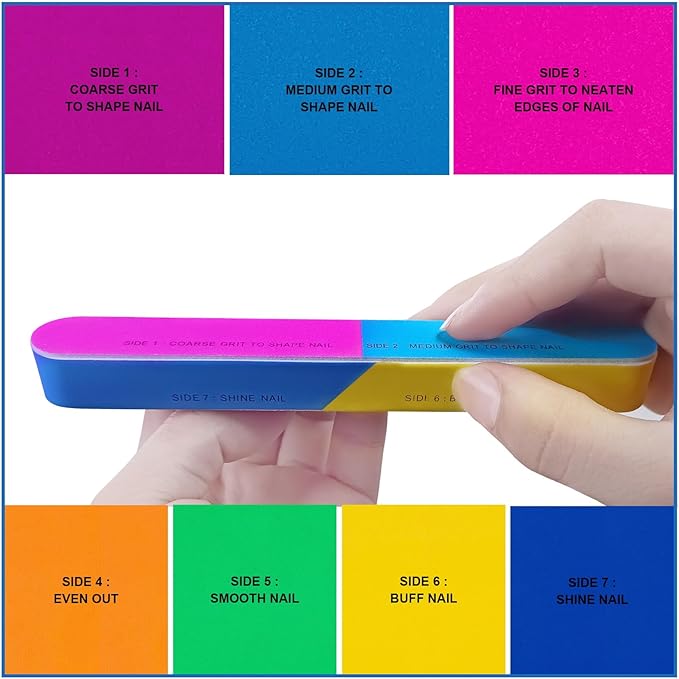 Nail File and Buffer Set (16 Pack), Nail File Kit Professional Nail Files & Buffers Manicure Supplies Filer Buffer for Natural Nails, 100/180 Grit 7 Way Nail Filing Polishing Buffer for Nail Care