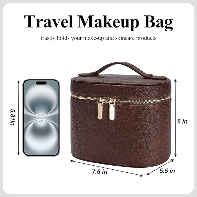 honitty Makeup Bag, Travel Make up Case with Compartments and Handle, Portable Cosmetic Organizer Bags,Toiletry Bag for Women