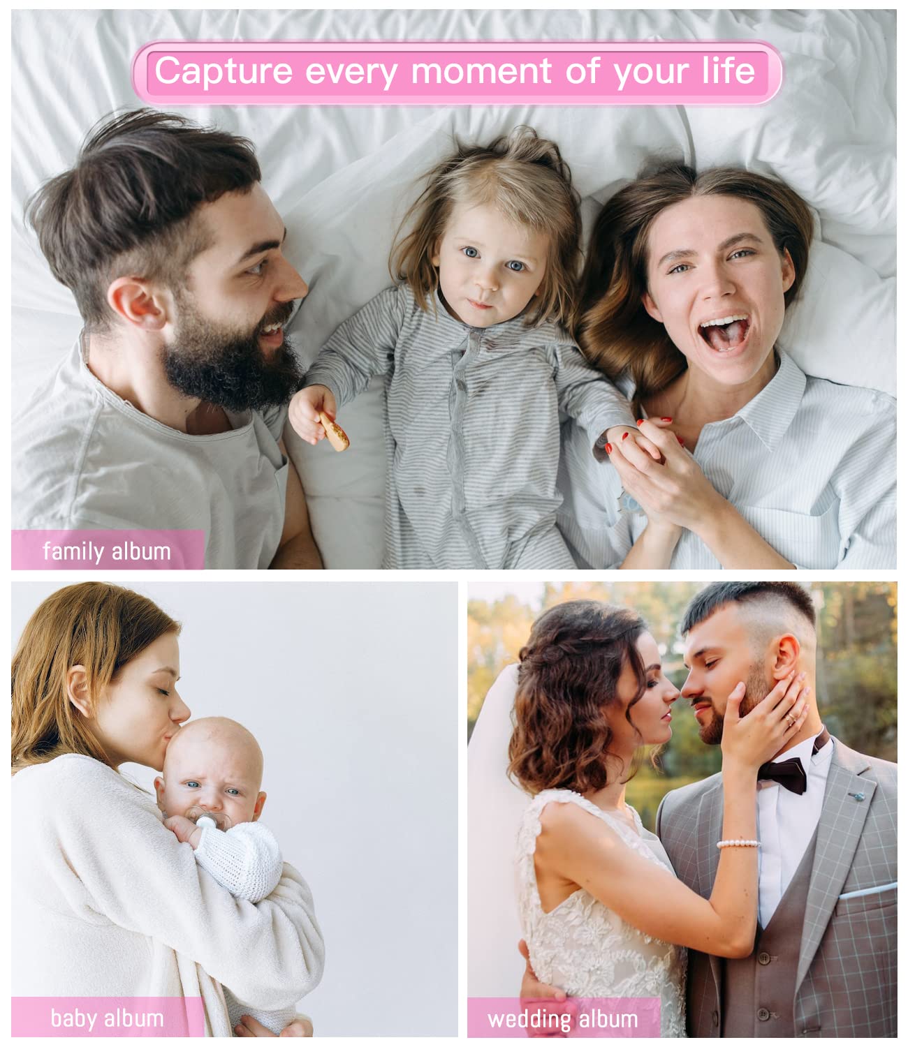 Popotop Photo Album Self Adhesive with Picture Display Window,40 Pages DIY Scrapbooking Supplies Kit for 4x6 8x10 Picture,Linen Cover Memory Book for Baby Wedding, with Scraper and Metallic Pen