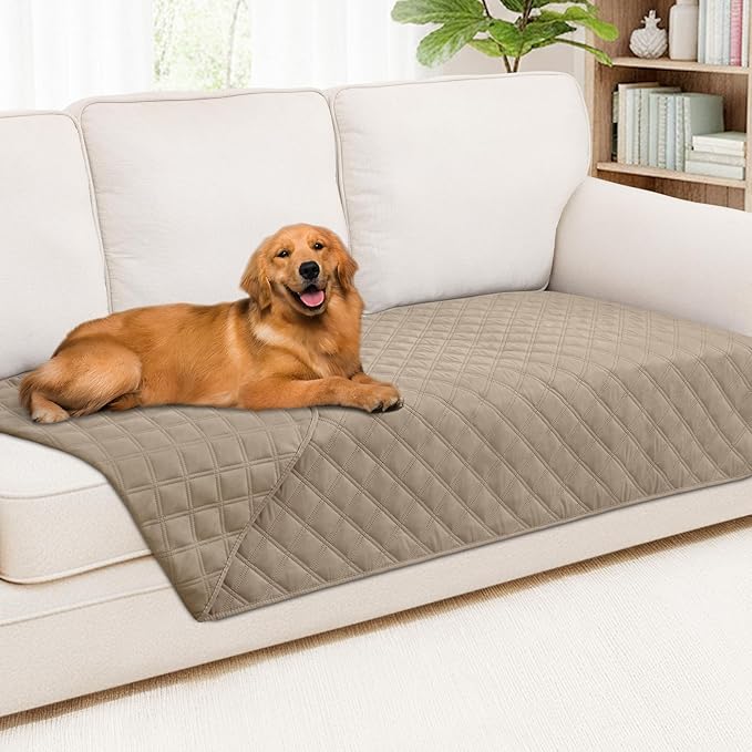 Smiry Waterproof Dog Bed Cover Pet Blanket, Soft Washable Dog Blanket for Furniture Bed Couch Sofa Reversible, Checkered (40"x90", Taupe/Taupe)