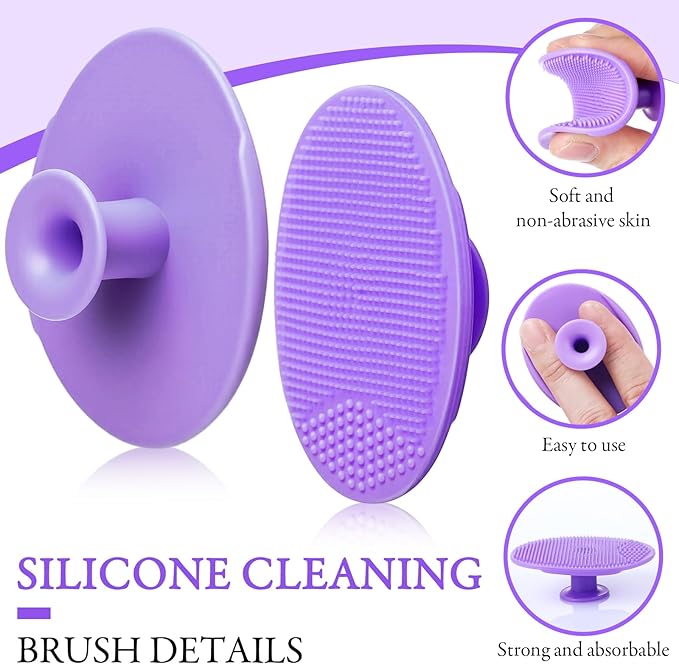 Nuogo 20 Pack Face Scrubber Soft Silicone Facial Cleansing Brush Wash Brush for Deep Cleaning, Face Scrub Brushes for Massage Faces Exfoliator Blackhead Removing Faces Cleansing Pads(Purple)