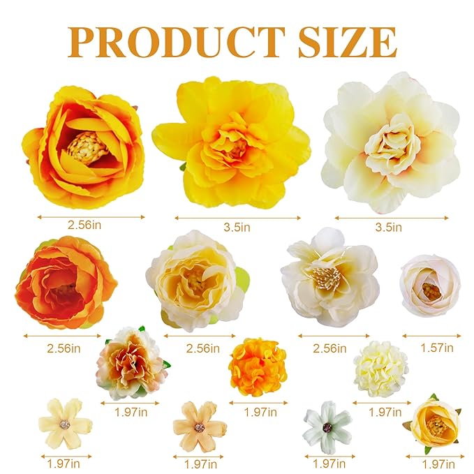 21 PCS Hair Flowers Boho Hair Barrettes Accessories Hawaiian Silk Flower Clips Girls Orange Floral Bride Headpiece Festival(Orange & Yellow)