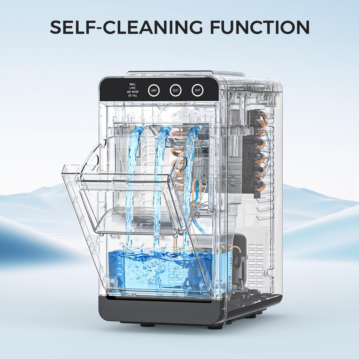 COWSAR Ice Maker Countertop, Portable Ice Machine with Self-Cleaning, 8 Cubes in 6 Mins, 26 lbs/24Hrs, Quiet Commercial Compact Ice Machine for Home, Camping, Bar, Sliver