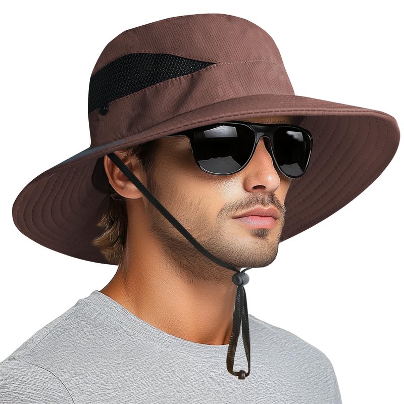 PFFY Sun Hats for Men Women Wide Brim Bucket Hat UPF 50+ Outdoor Beach Hiking Fishing Hat Brick Red