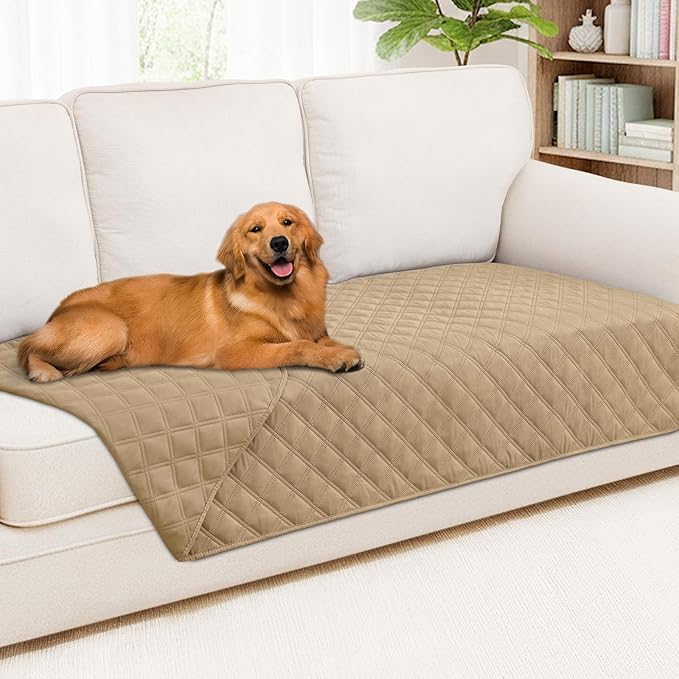 Smiry Waterproof Dog Bed Cover Pet Blanket, Soft Washable Dog Blanket for Furniture Bed Couch Sofa Reversible, Checkered (40"x80", Camel/Camel)