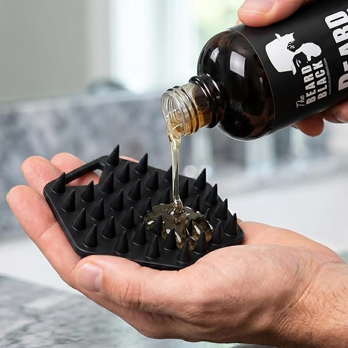 The BEARD BLACK Silicone Beard Scrubber - Deep Cleansing Beard Brush for Men - Manual Exfoliating Face Scrubber for Beardruff & Flake Removal - Soft Touch Grooming Tool for Shower & Travel