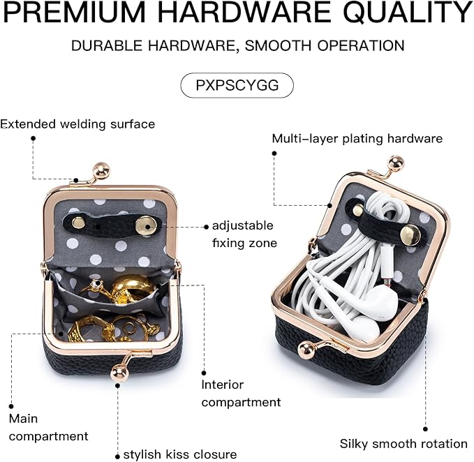 Genuine Leather mini Jewelry box, Portable Travel Jewelry case - Vintage mini Organizer with Kiss Lock for Rings, Earrings, Necklace, Bracelet | Gift for Women (Khaki S 2.56in)