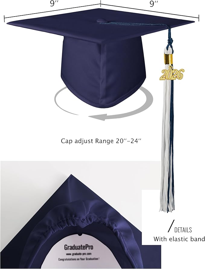 GraduatePro Matte Graduation Cap with 2026 Tassel for Adults High School and Bachelor Master 12 Colors