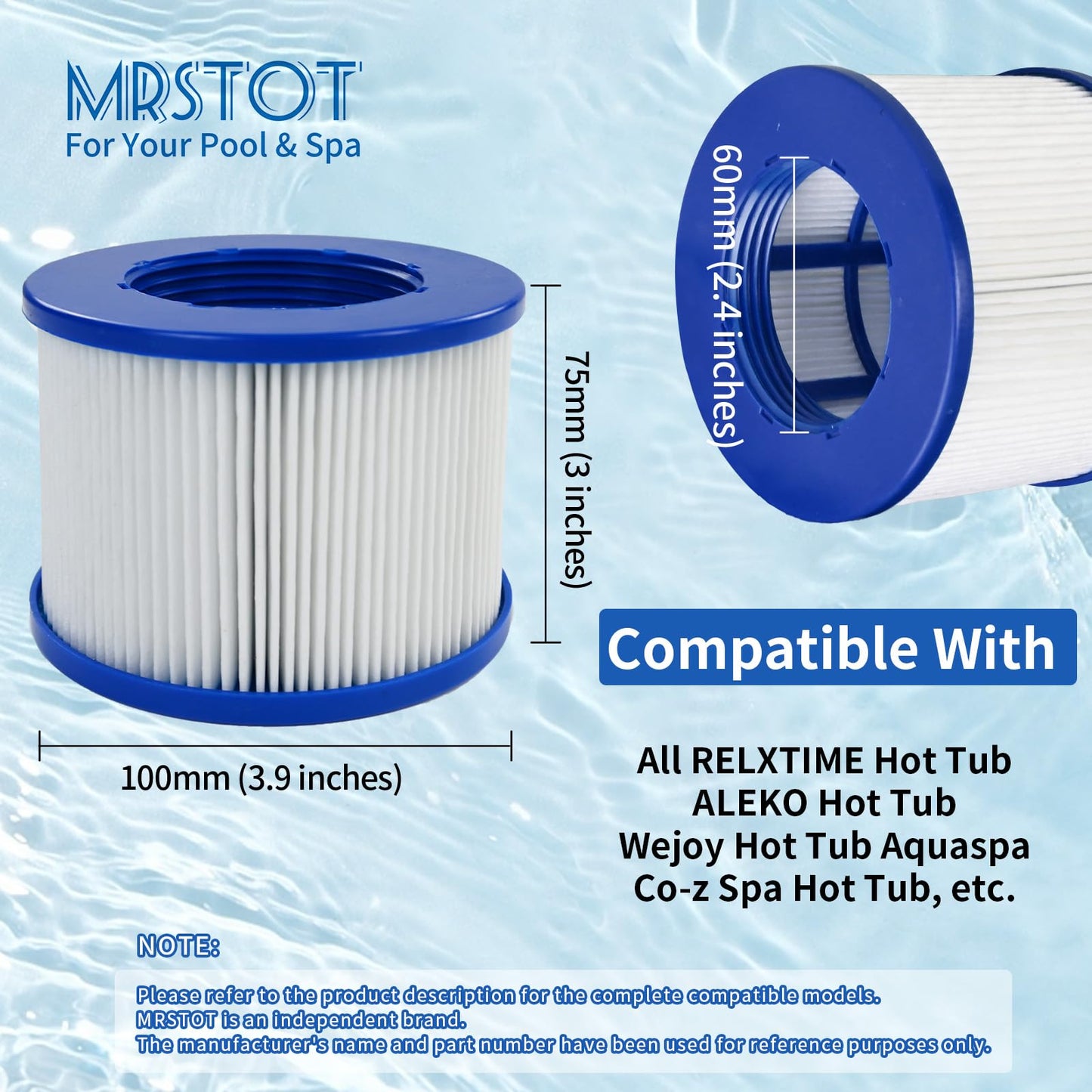 MRSTOT Screw-in Hot Tub Filter Replacement for RELXTIME/ALEKO/Wejoy Aquaspa/Co-z/Wave/CleverSpa - Threaded Cartridges for Inflatable Hot Tubs & Massage Pools (4 Pack)