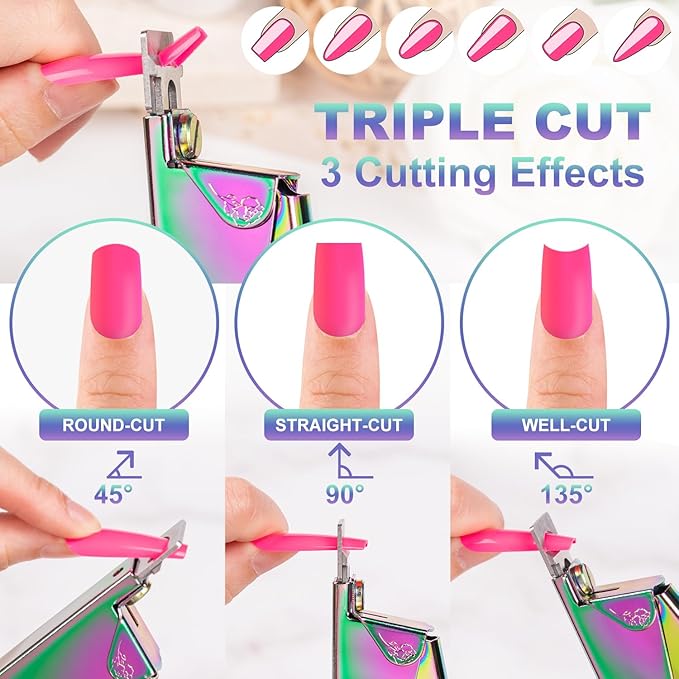 Chameleon Premium Nail Clippers with Magnets Sizers for Acrylic Nails, Artificial Fake Nail False Nail Tip Cutter Trimmer Manicure Pedicure Sharp Blade Clip Tool For Salon Home Art Beauty