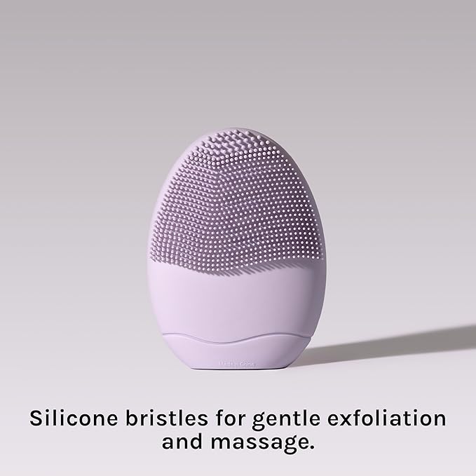 LOLLIPOP Dual-Sided Facial Cleansing Brush | Palm Size Silicone Face Exfoliator and Soft Fiber Cleanser | Manual Face Scrubber for Pores, Makeup Removal, Blackhead and Skincare Routine, Plum