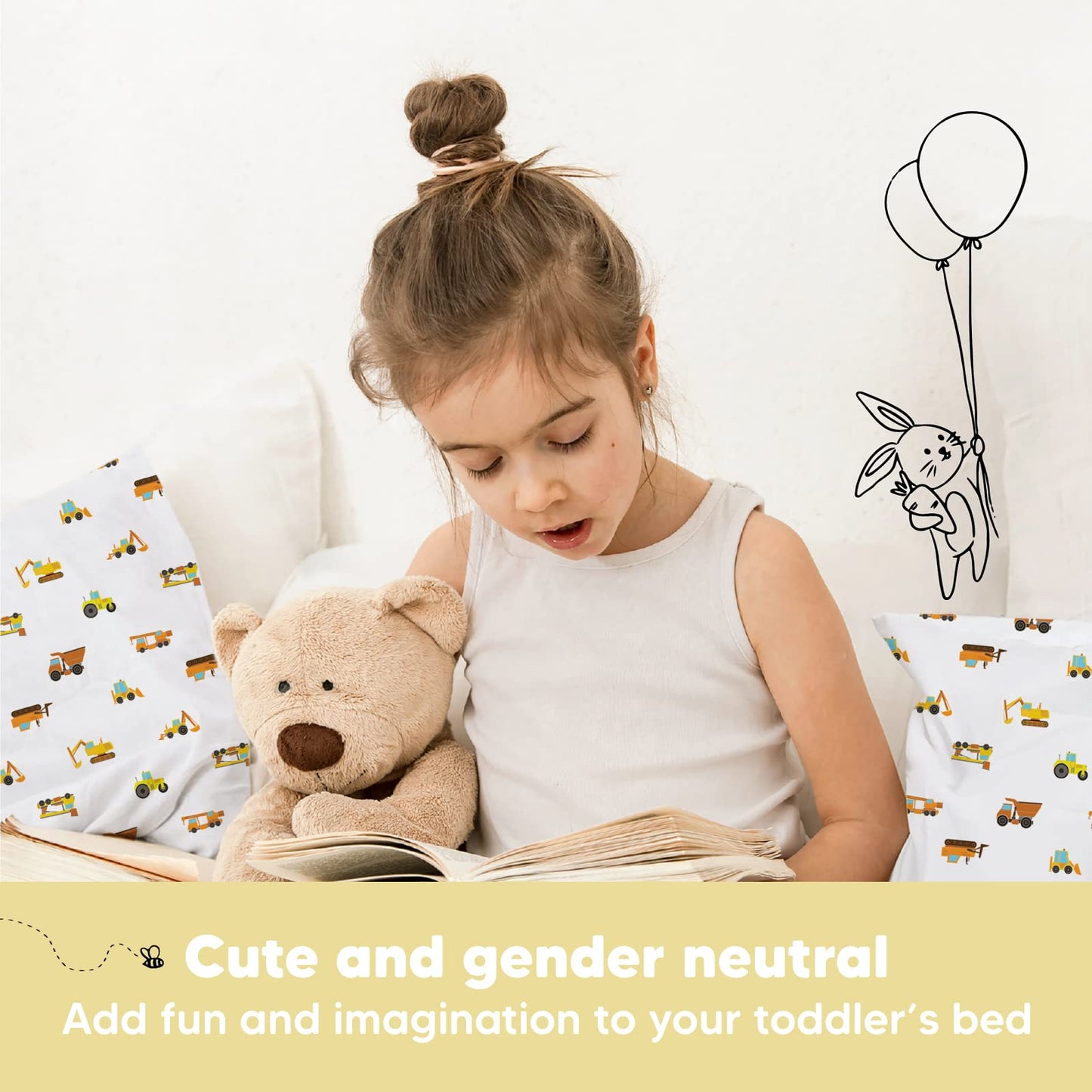 Toddler Pillow with Pillowcase - 13x18 My Little Dreamy Kids Travel Bed Pillows for Sleeping, Organic Cotton Small Pillowcase, Soft & Breathable, Machine Washable, Toddlers 2-5 years old(Construction)