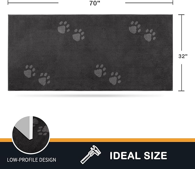 PURRUGS Dirt Trapping Door Mat 32" x 70", Non-Skid/Slip Machine Washable Microfiber Entrance Rug, Shoes Scraper, Dog Doormat, Super Absorbent Floor Mat for Muddy Wet Shoes and Paws, Charcoal