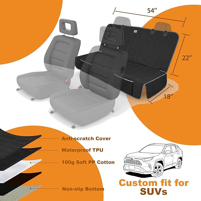 Relidura Bench Seat Cover for SUV Waterproof Seat Covers for Dogs in Car Non-Slip Dog Car Seat Cover for Back Seat Heavy Duty Protector for Suvs Rear Seat Covers for SUVs