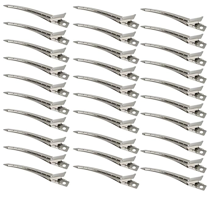 30 Packs Hair Clips, Duck Bill Clips, Hair Coloring, Hair Clips & Barrettes, 3.5 Inches Rustproof Metal Alligator Curl Clips with Holes for Hair Styling, Silver