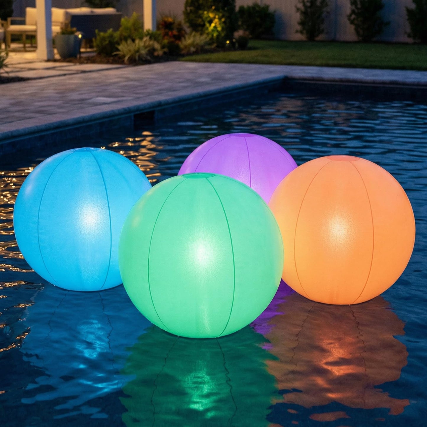 Ynipanda Floating Pool Light Ball, 12" Light Up Beach Ball, 4Pcs Waterproof LED Glow Balls with 8 Light Modes, Glow in The Dark Pool & Beach Decorations for Kids and Adults