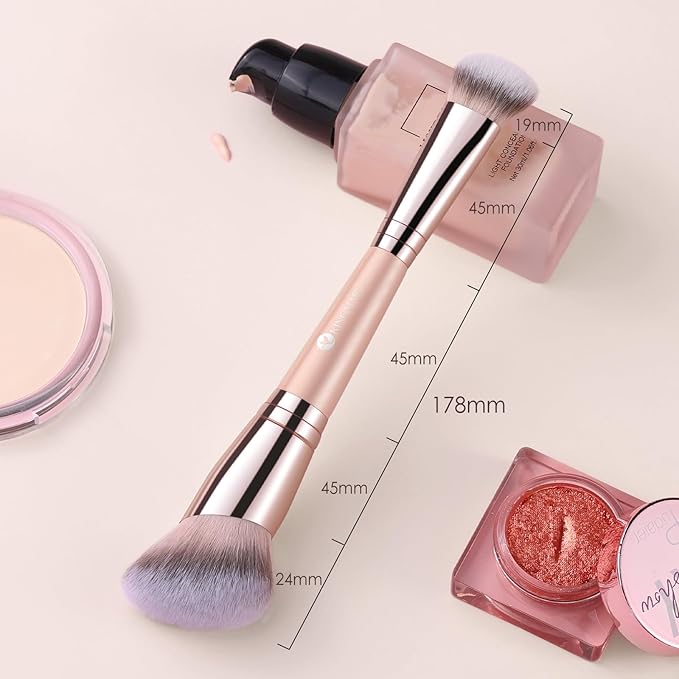 KINGMAS Foundation Brush, Dual-Ended Angled Makeup Brush for Foundation and Contour Blending Liquid Powder, Concealer Cream Cosmetics Blush, Cruelty Free Vegan (Pink)