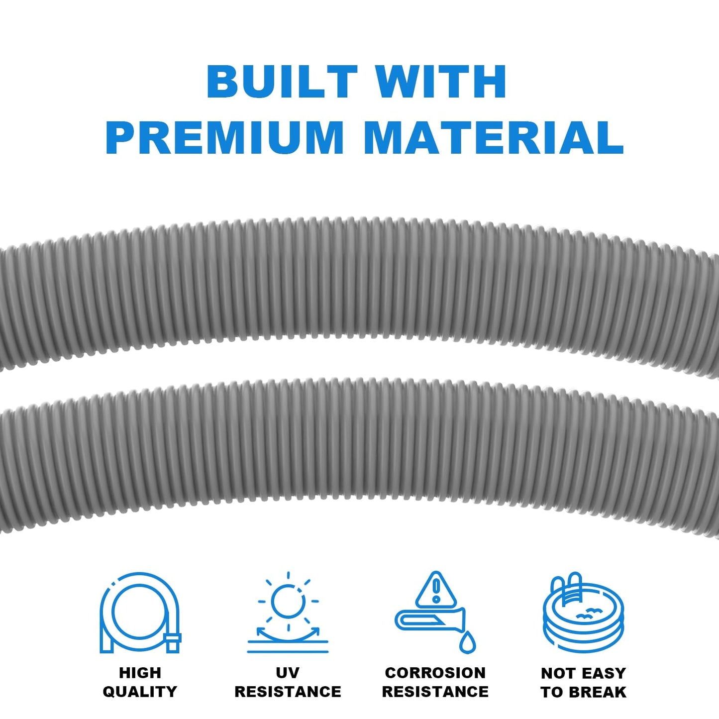 Poolvio Pool Vacuum Hose 2-Pack, Spare & Replacement, 40" Flexible Spiral-Wound Hose with 1.5" Male & Female Cuff Ends, Compatible with Most Inground Pool Automatic Cleaners, Gray