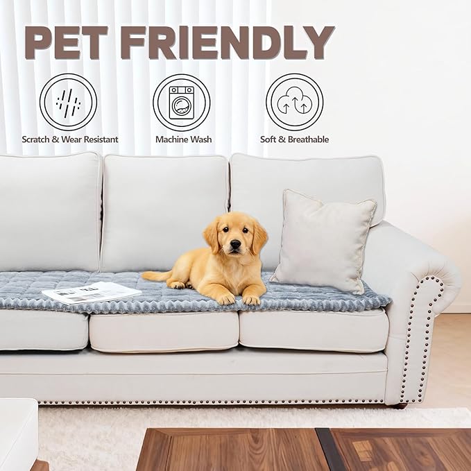 Waterproof Couch Cover for Dogs Washable,Non Slip Fuzzy Durable Couch Covers for 3 Cushion Sofa Pet Friendly Sofa Cover Dog Thick Soft Slipcovers Protector Couches Mat Bed (Light Grey, 27.6" x 82.7")