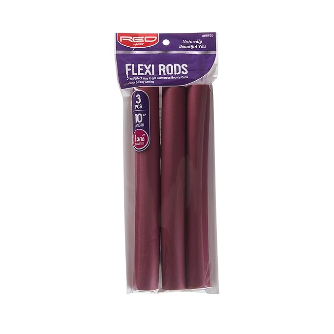 Red by Kiss Flexi Rods - Heatless Hair Curler for 90S Glamorous Bouncy Curls Beach Waves, No Slips, Sleep Styler (10" Length, 1 3/16" Diameter)